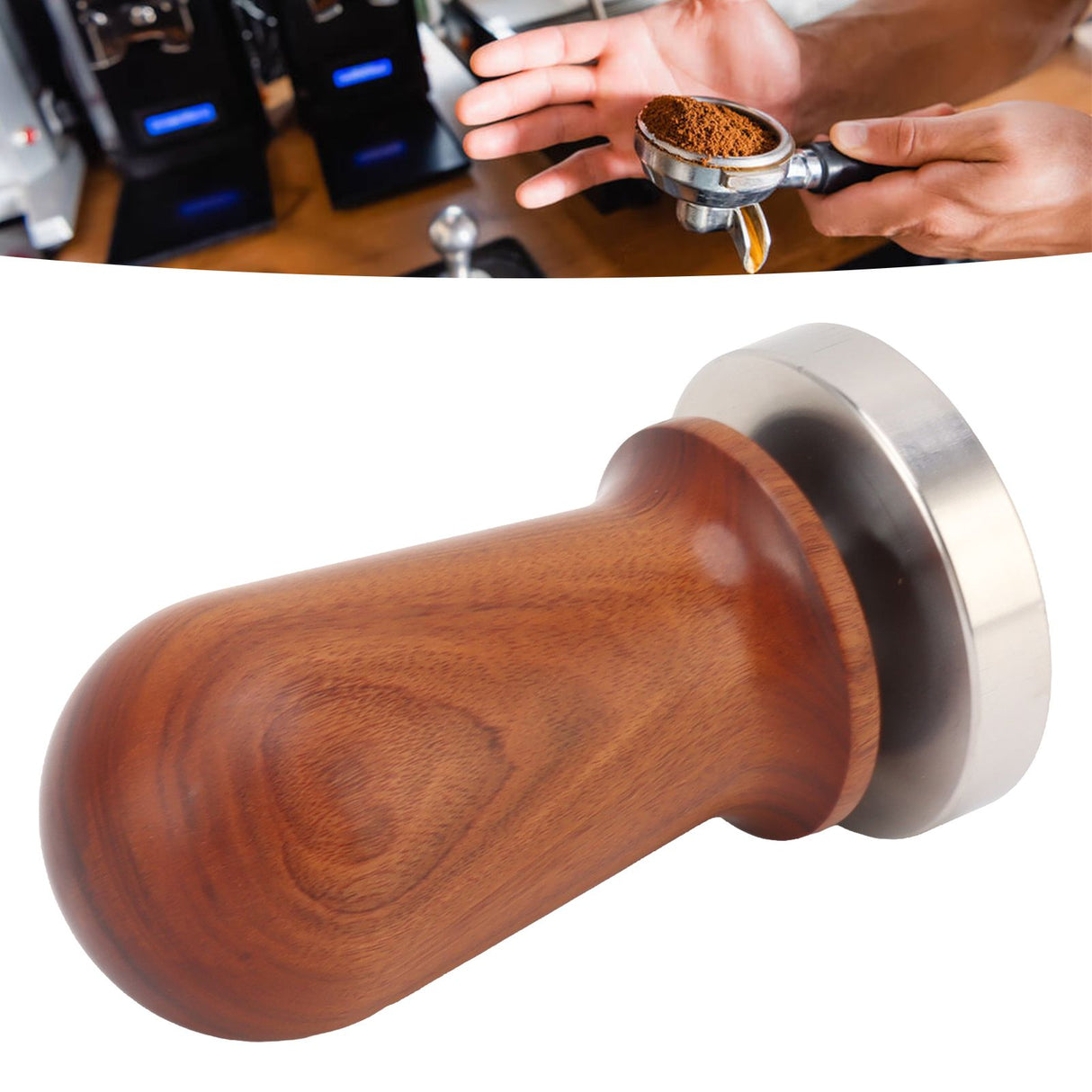 Coffee Tamper with Flat Stainless Steel Base Wooden Handle Coffee Powder Press Tamping Tool 51mm / 2in
