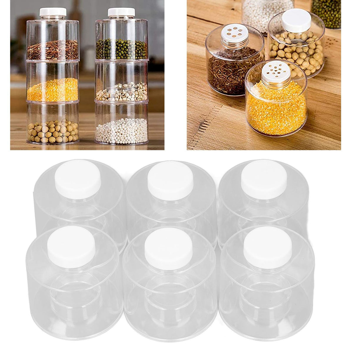 6 Pcs Stackable Spice Pot Spice Tower Spice Color Transparent Pot Seasoning Bottle for Kitchen