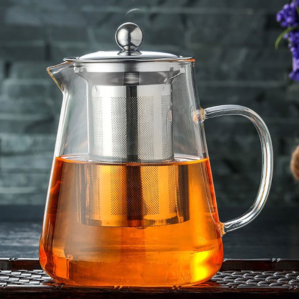 1300ml Glass Teapot Thickened Heat Resistant Clear Ergonomic Handle for Loose Leaf Blooming Tea