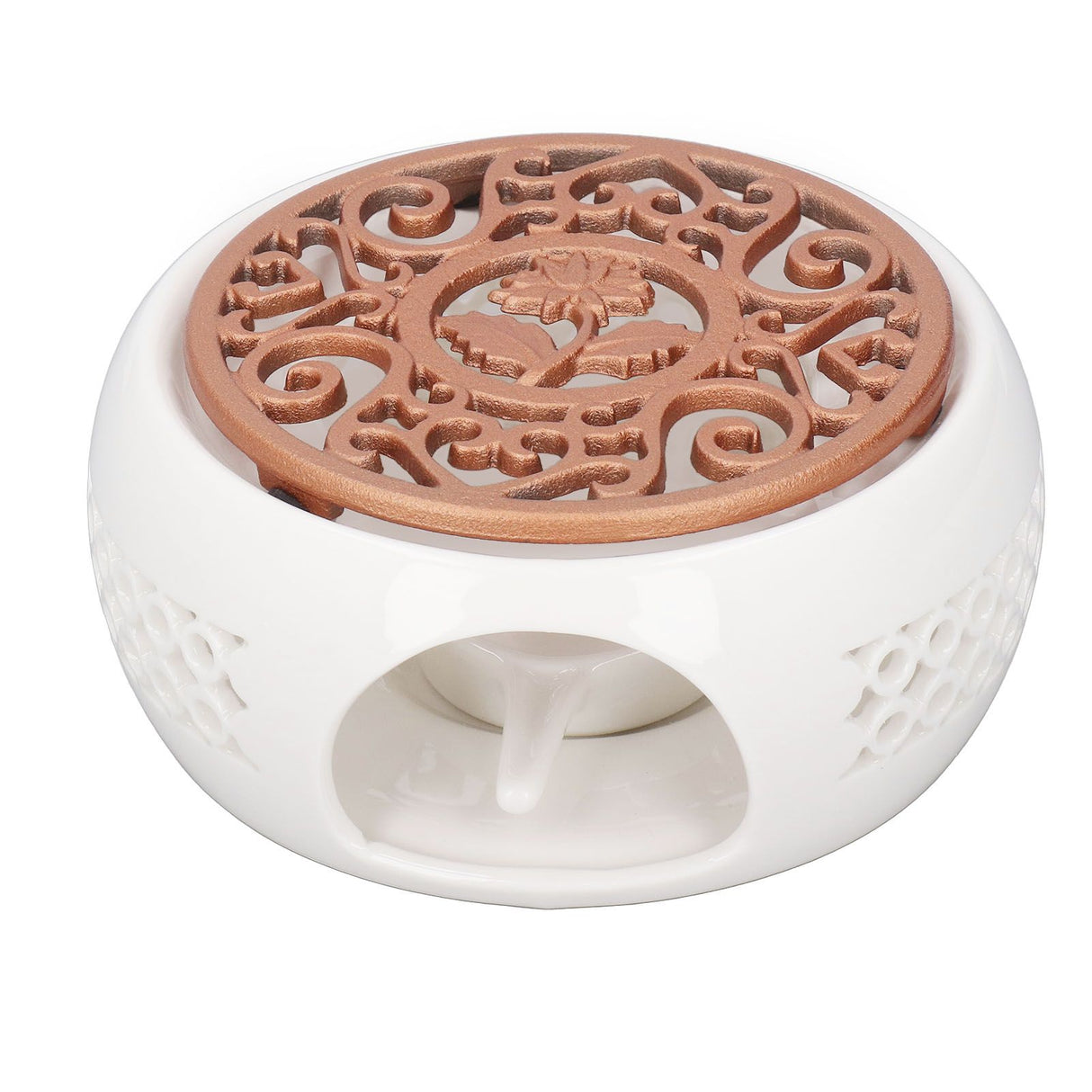 Ceramic Teapot Warmer Hollowed Pad Concave Bottom Practical Multifunction Teapot Heater for Family Office Cafe
