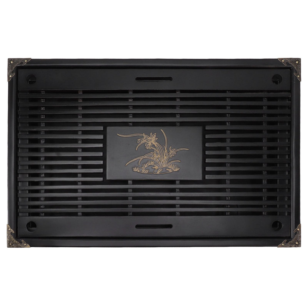Gongfu Tea Tray Water Storage Drainage Home Decoration Ornament Serving Tray for Office Black