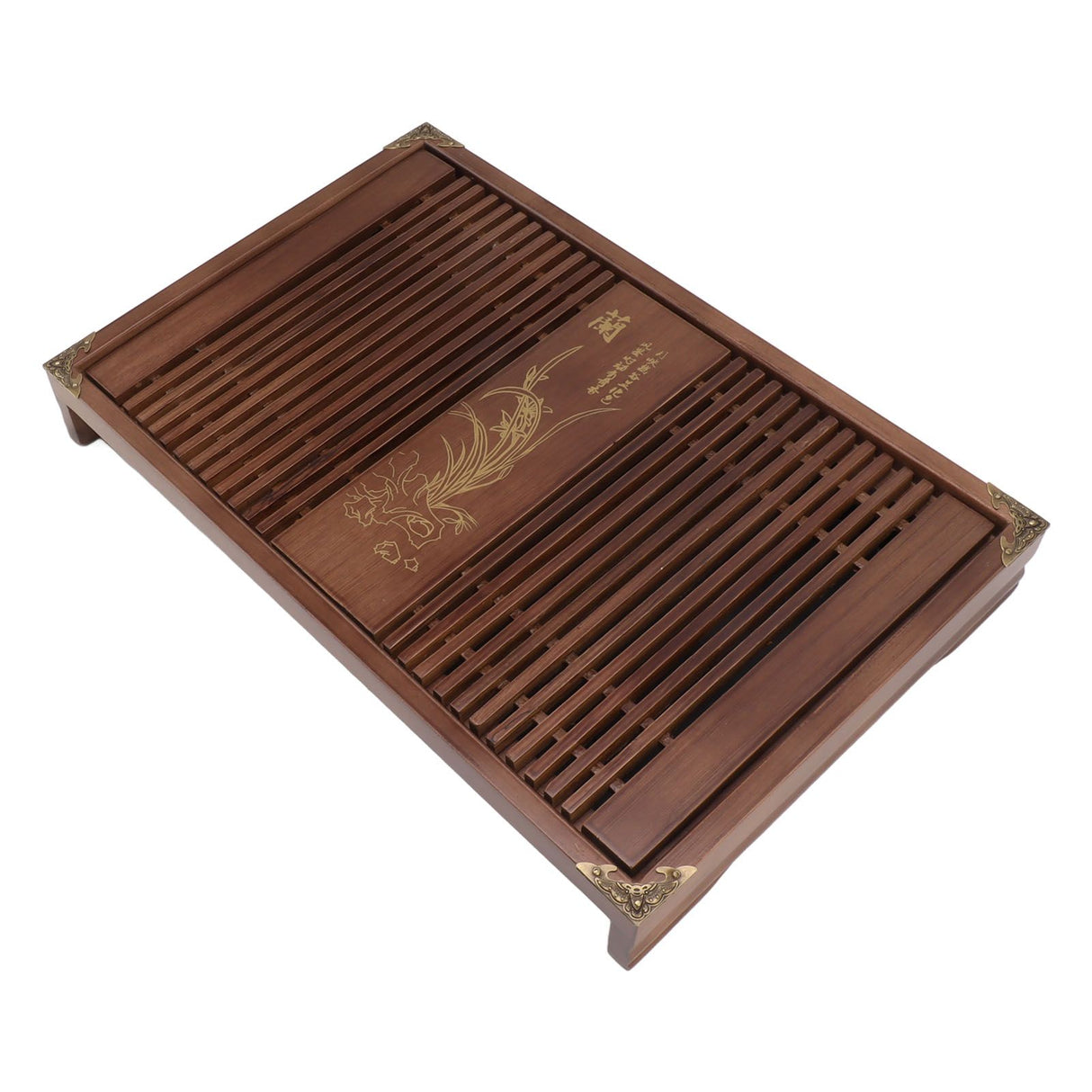 Kungfu Tea Tray Chinese Gongfu Tea Tray Drainage Water Storage Wood Tea Table with Drain Pipe Light Black Orchid
