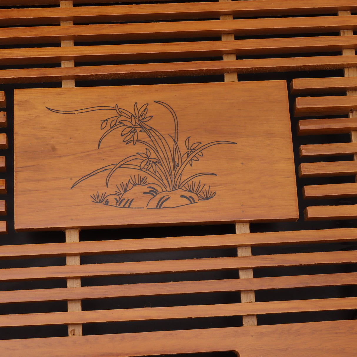 Chinese Style Kongfu Tea Tray Wooden Teaboard Drainage Water Storage Serving Tray Orchid Pattern Yellow