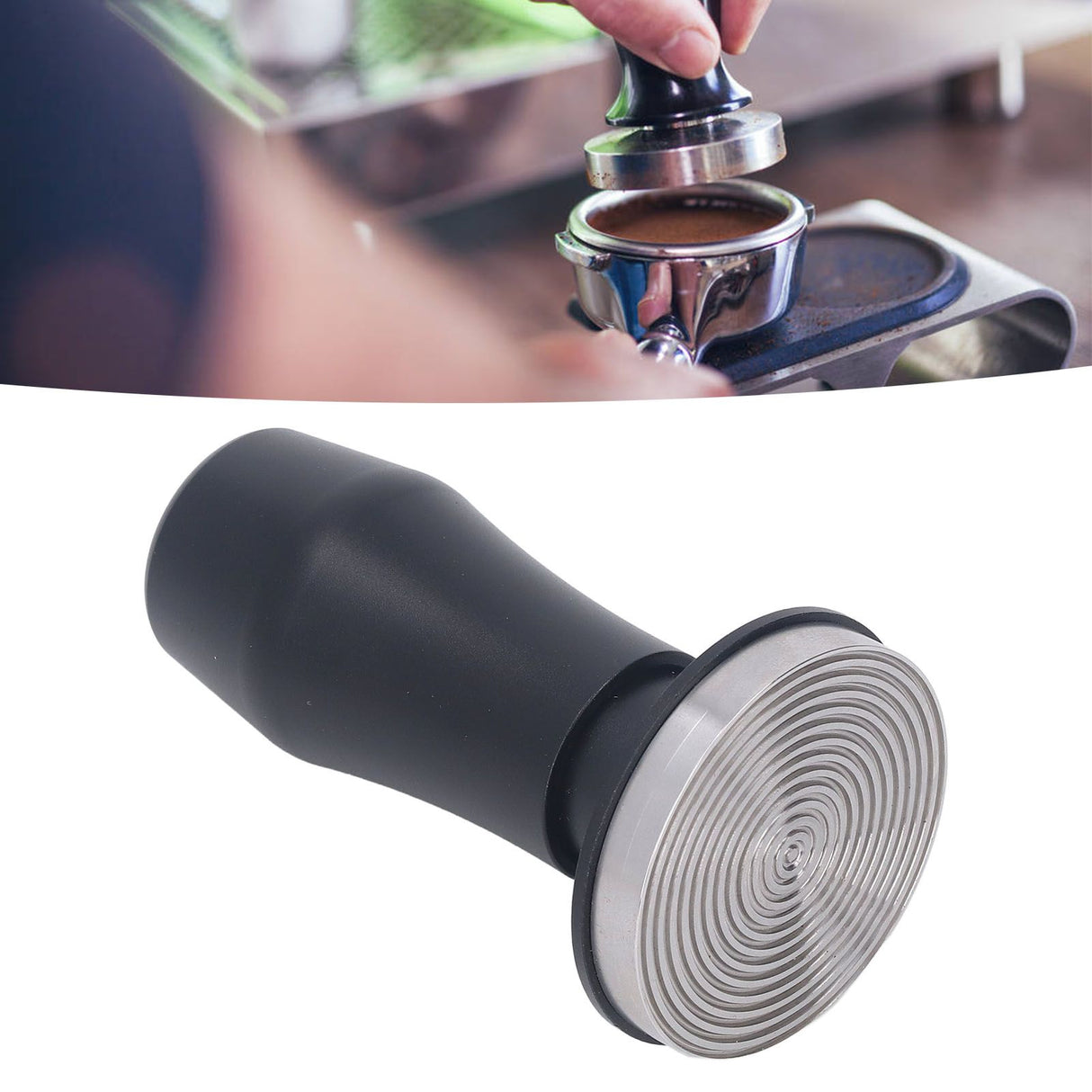 Coffee Tamper Aluminum Alloy Calibrated Tamper with Stainless Steel Base Ergonomic Handle for Cafe Home 58 Thread Base