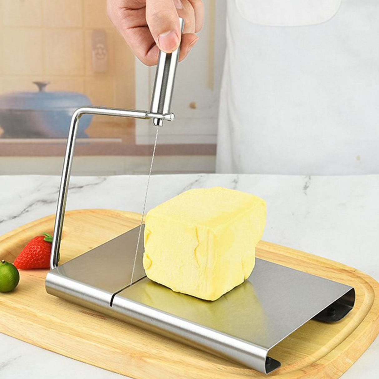 Cheese Cutter Board Stainless Steel Household Anti Corrosion Cheese Cutter with 6PCS Cutting Wire for Kitchen