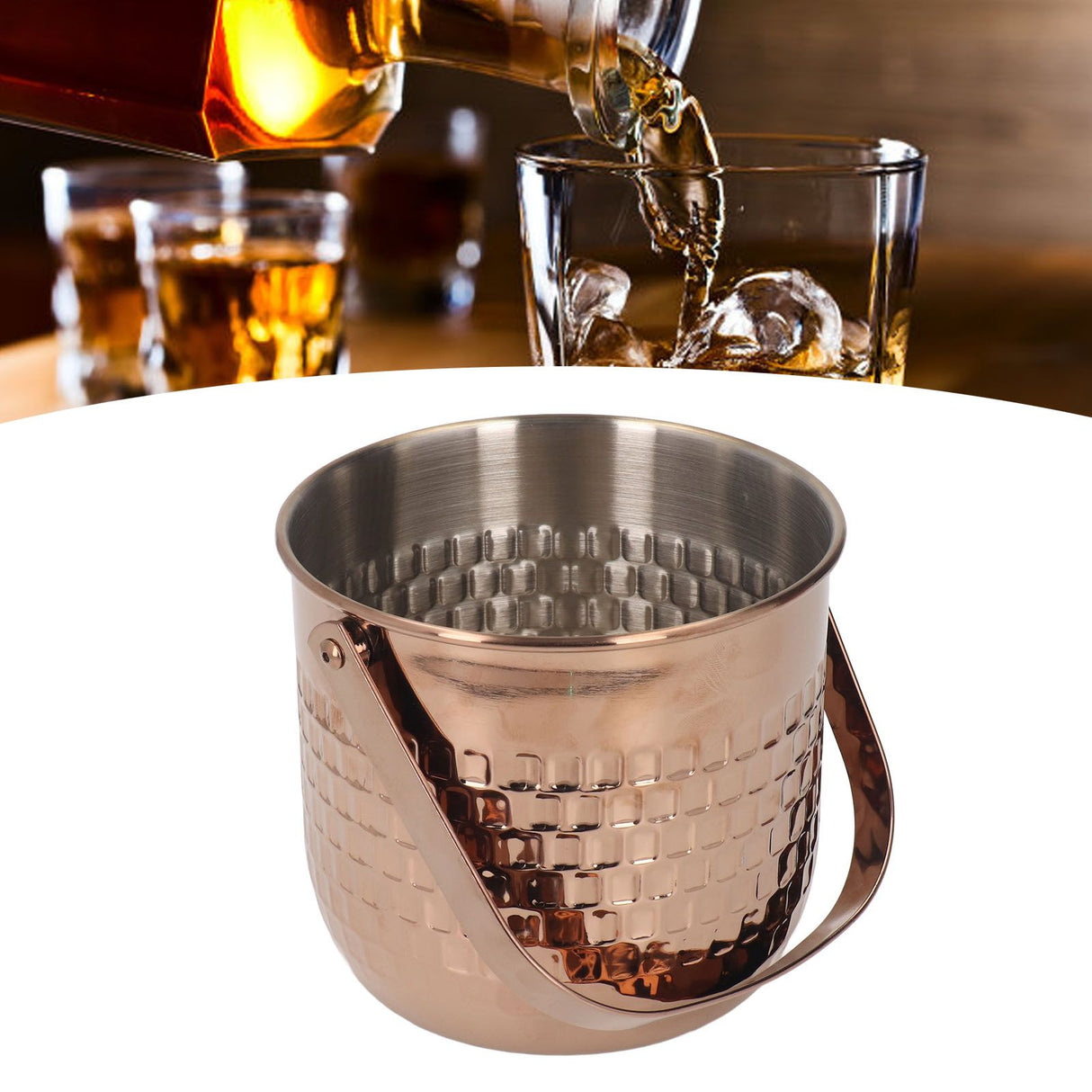 Wine Bucket Double Layer Stainless Steel Insulated Ice Wine Bucket for KTV Bar Dinner Party Rose Gold