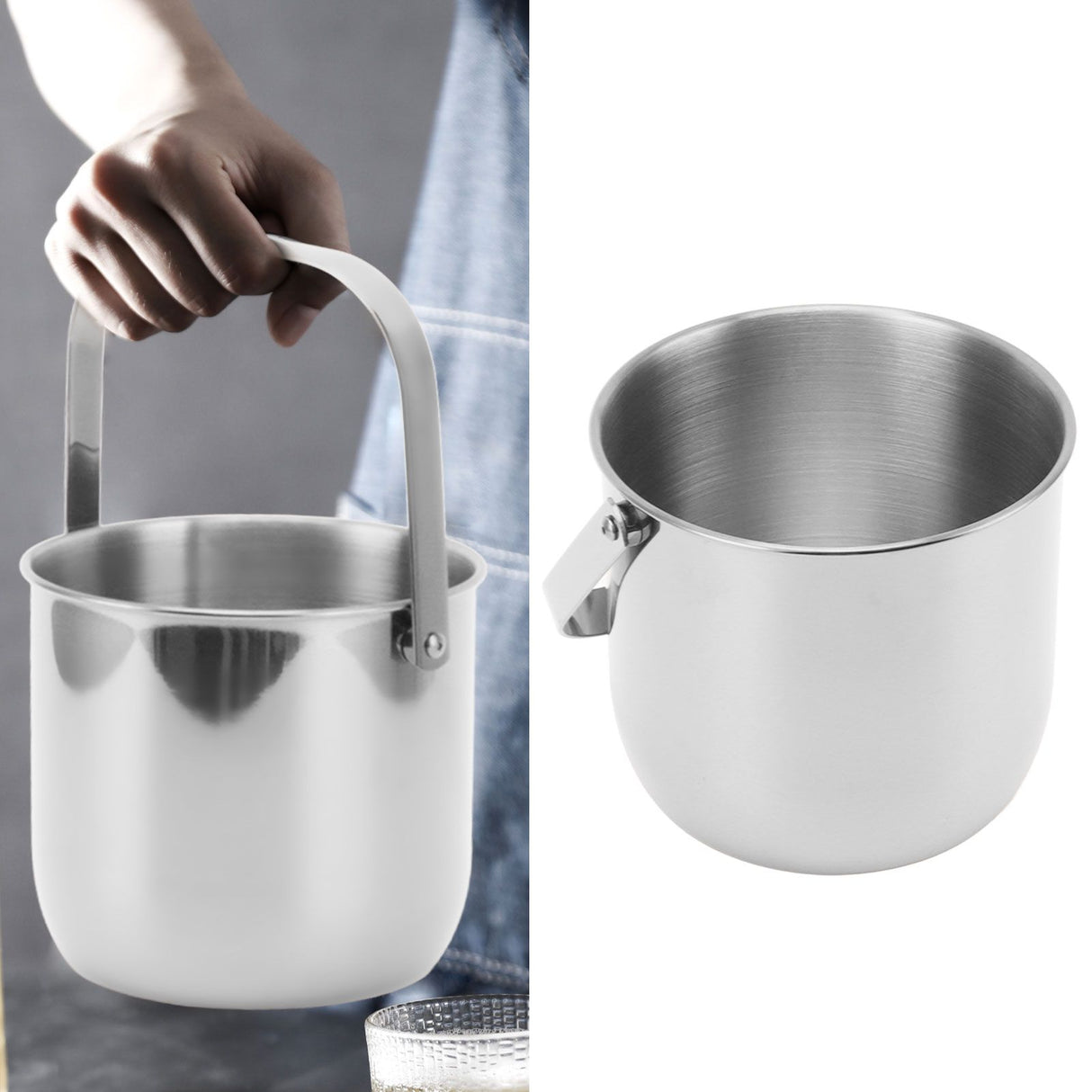 KTV Bar Commercial Thickened Ice Bucket Stainless Steel Double Insulation Ice Bucket Wine Champagne Beer Ice Bucket Silver