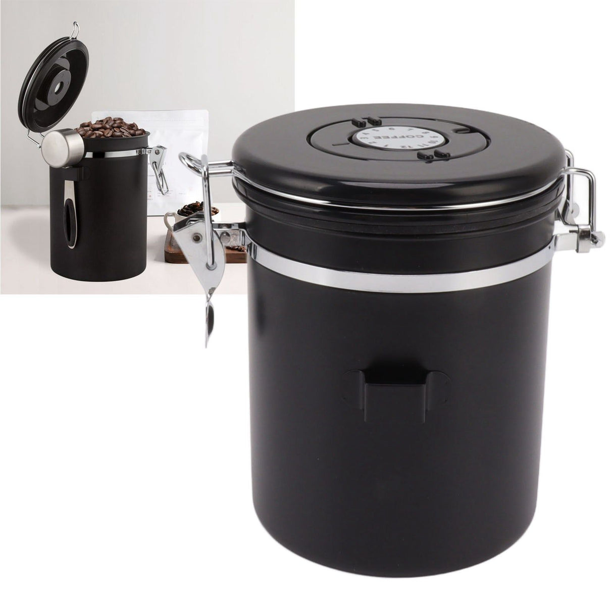 Coffee Bean Storage Container 304 Stainless Steel Exhaust Valve Coffee Bean Sealed Tank with Date Tracker and Scoop 1.8L (12x18cm / 4.7x7.1in)