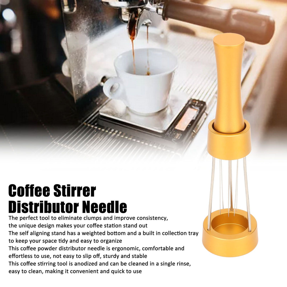 Coffee Stirrer Distributor Needle Stainless Steel Coffee Stirring Powder Needle Distributor Gold