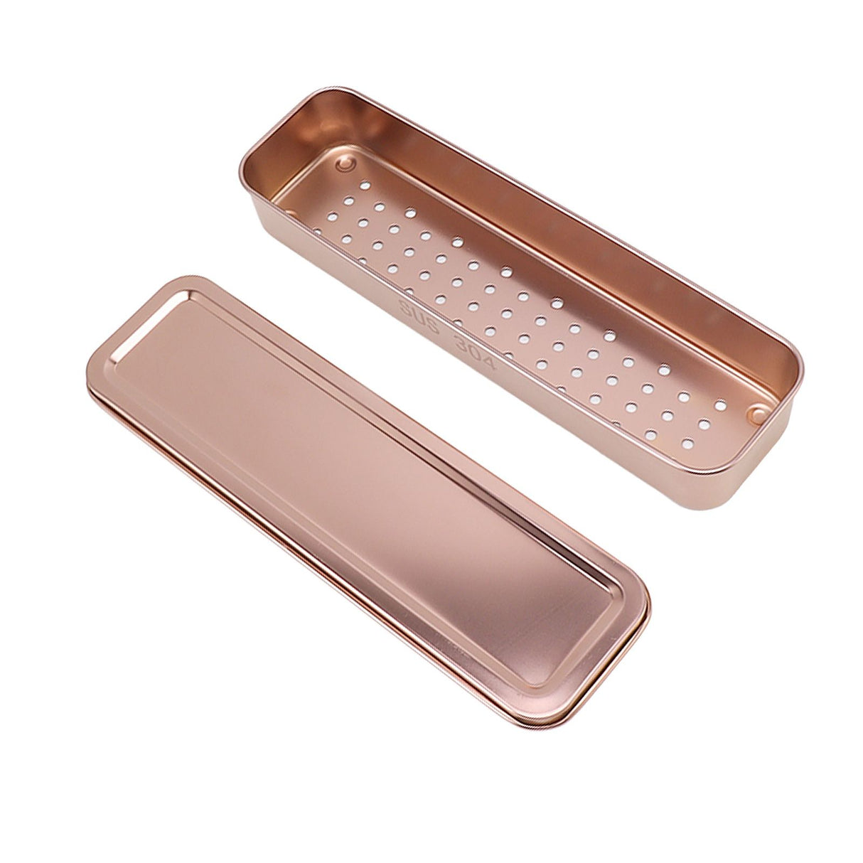Stainless Steel Cutlery Tray Holder Kitchen Chopstick Spoon Fork Storage Box with Lid Drainer Rose Gold