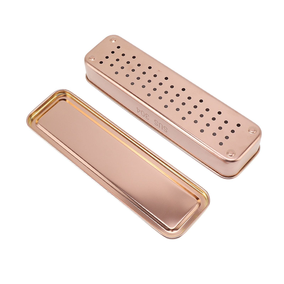 Stainless Steel Cutlery Tray Holder Kitchen Chopstick Spoon Fork Storage Box with Lid Drainer Rose Gold