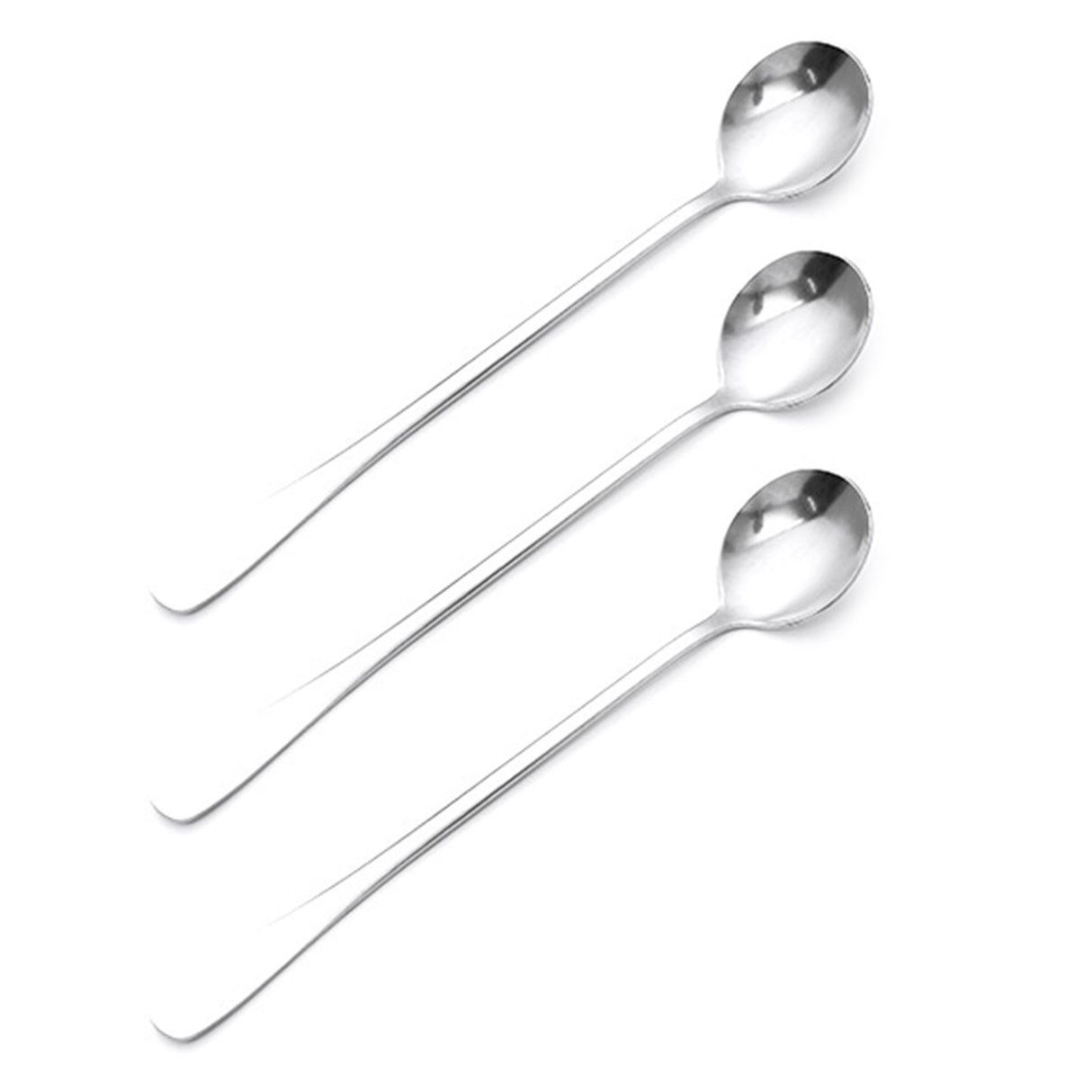 3Pcs Stainless Steel Long Handle Spoon Coffee Ice Tea Ice Cream Spoon for Bar Home Party Round Head