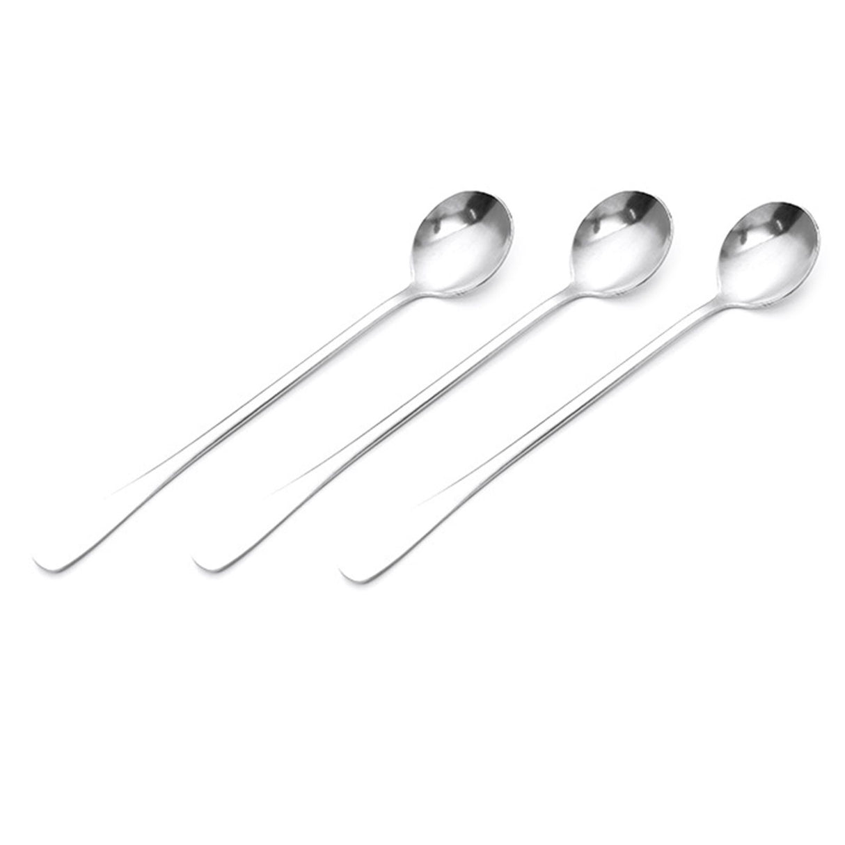 3Pcs Stainless Steel Long Handle Spoon Coffee Ice Tea Ice Cream Spoon for Bar Home Party Round Head