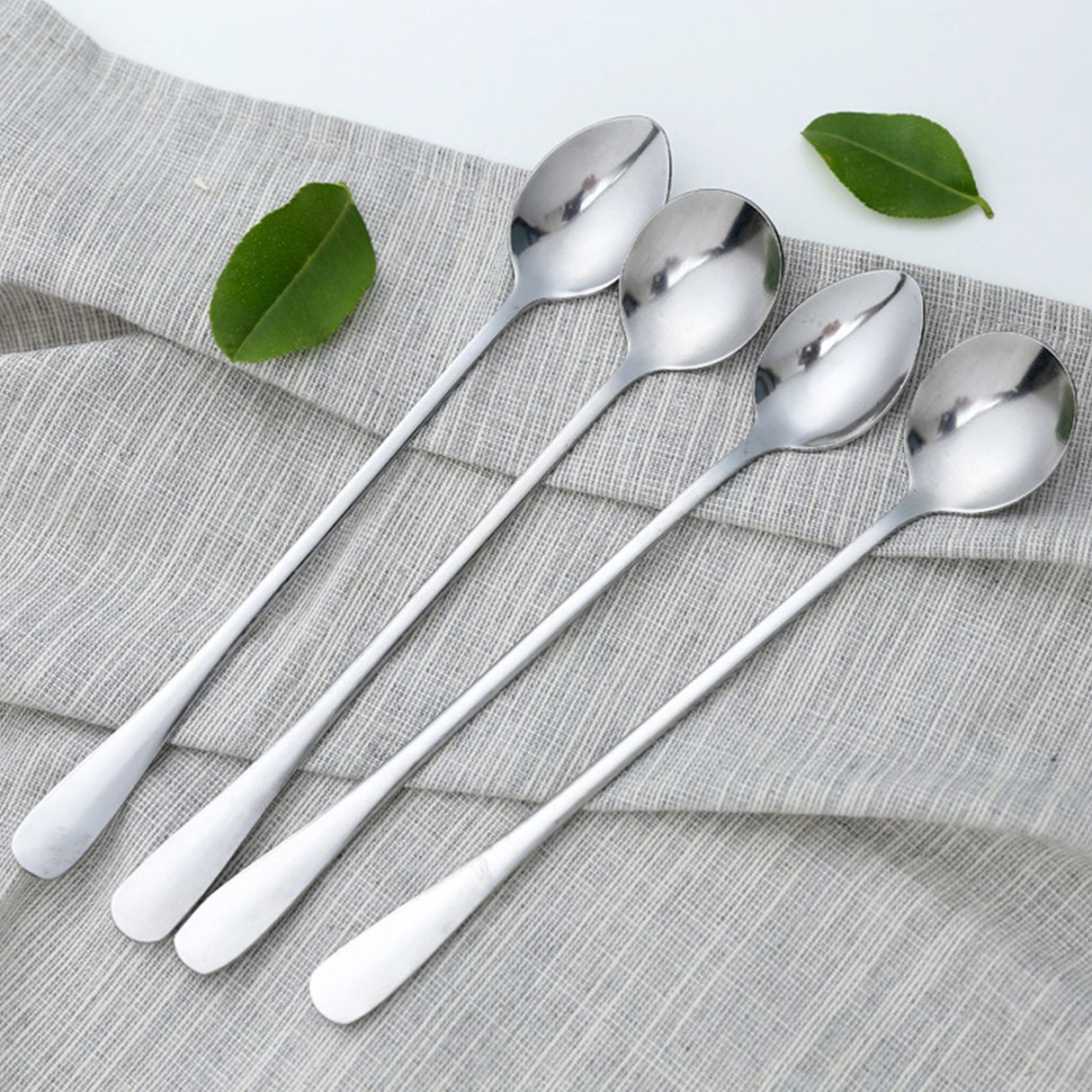 3Pcs Stainless Steel Long Handle Spoon Coffee Ice Tea Ice Cream Spoon for Bar Home Party Round Head