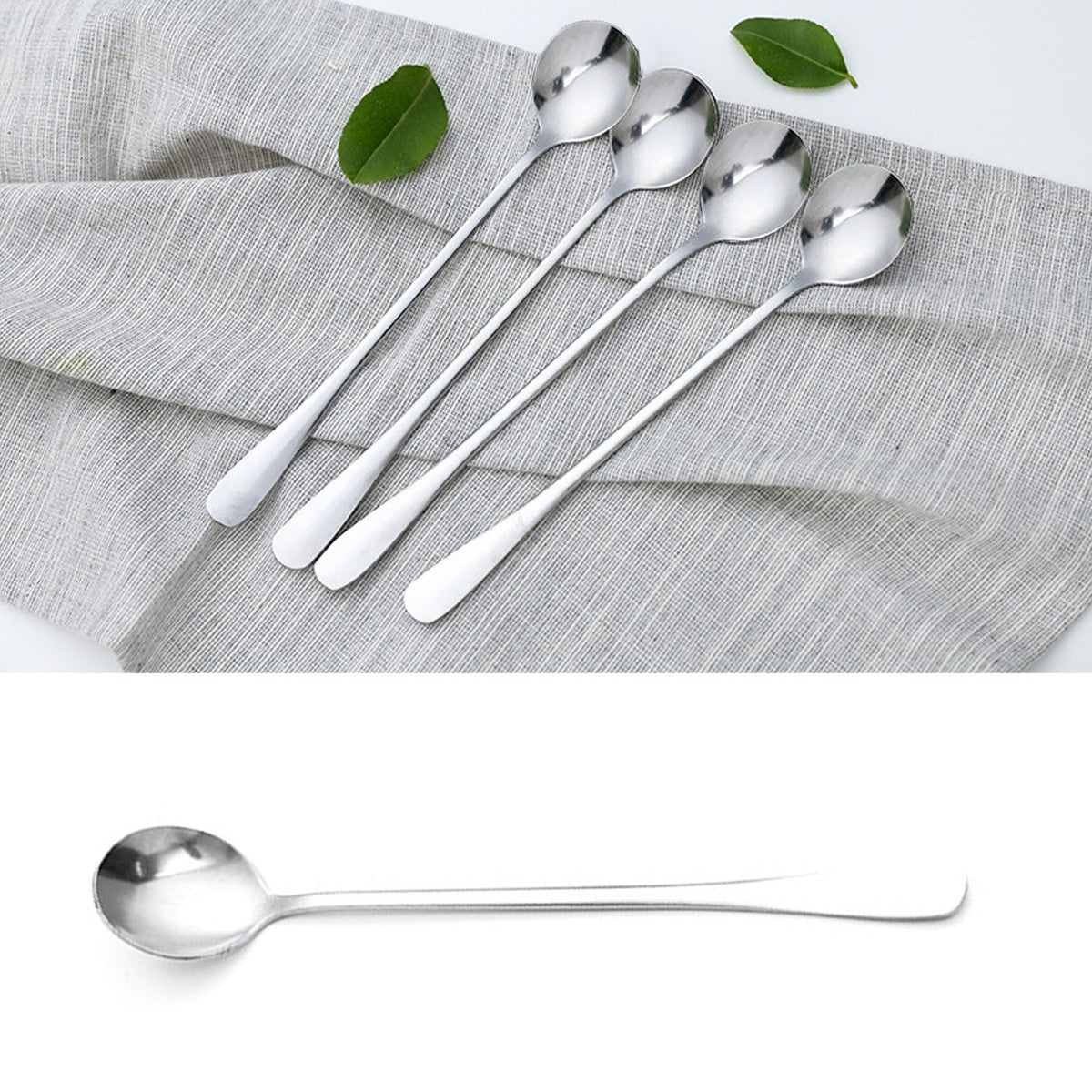 Long Handle Spoons Stainless Steel Elegant Multi Functional Stirring Spoons for Coffee Tea Dessert 3pcs Round Head