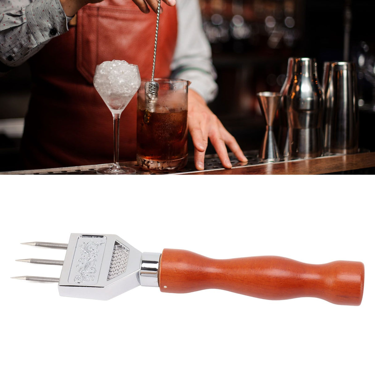 Ice Chipper 304 Stainless Steel Ice Crusher with Wooden Handle for Breaking Ice Kitchen Tool Type A