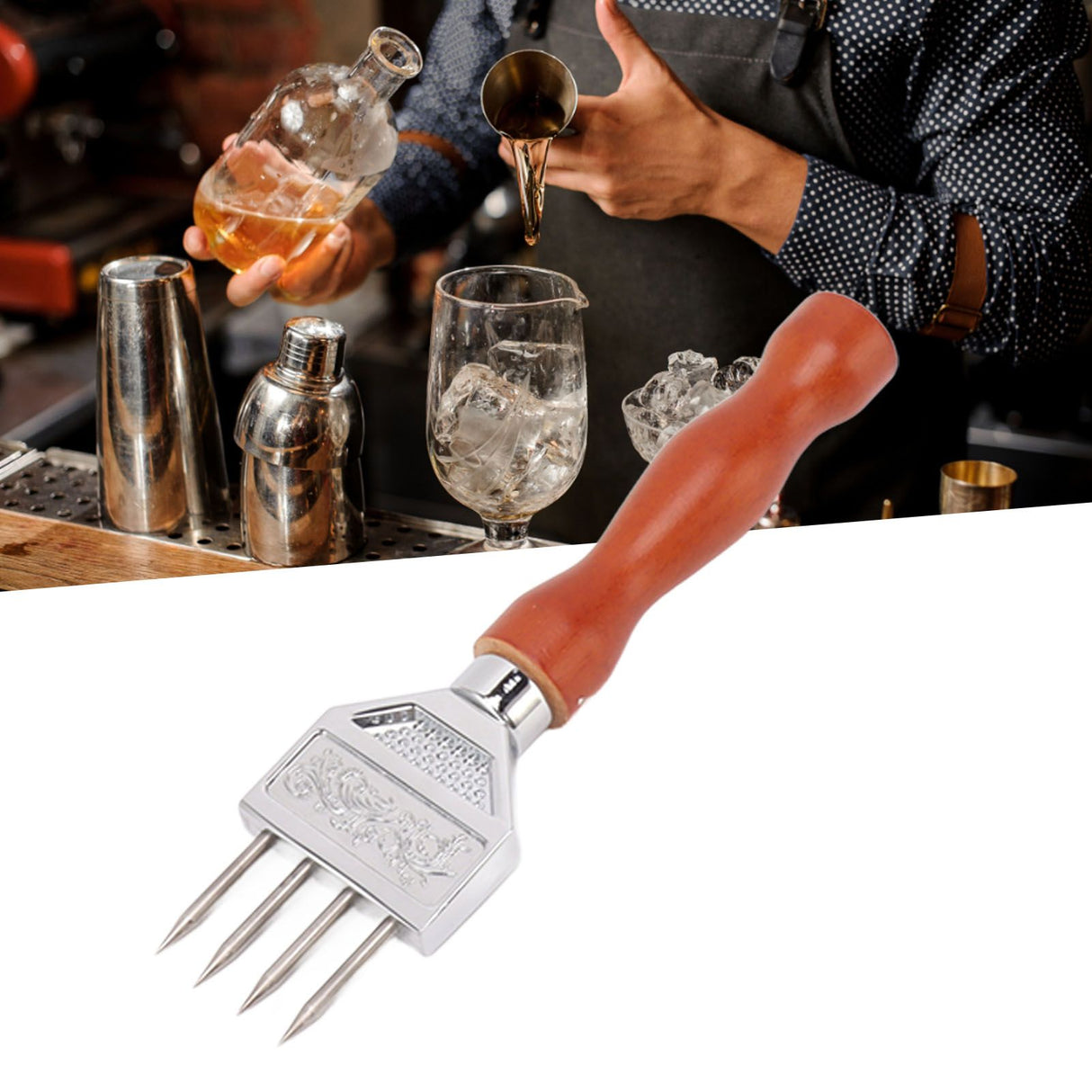 Ice Chipper 304 Stainless Steel Ice Crusher with Wooden Handle for Breaking Ice Kitchen Tool Type B