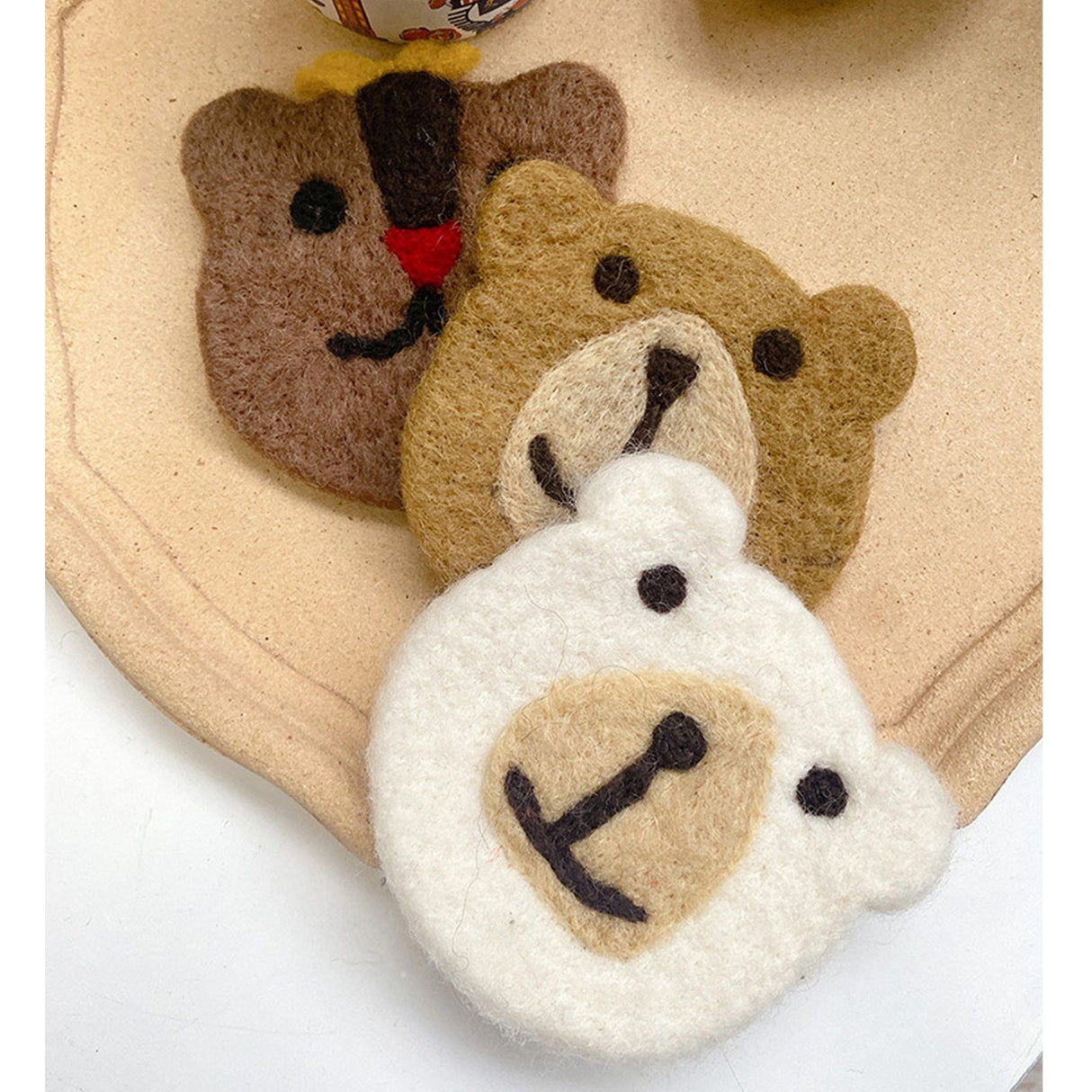 Bear Wool Felt Coaster Cute Soft Insulated Anti Slip Decorative Drink Coaster for Coffee Brown Free Size