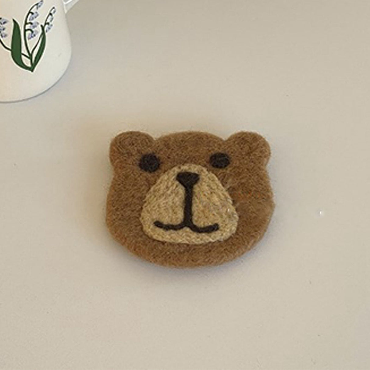 Bear Wool Felt Coaster Cute Soft Insulated Anti Slip Decorative Drink Coaster for Coffee Brown Free Size