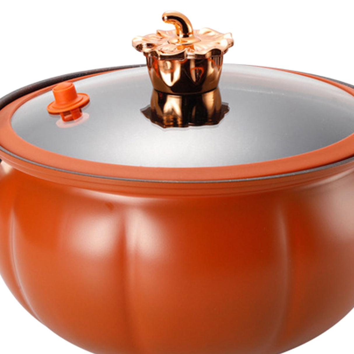 Micro Pressure Cooker Pumpkin Non Stick Multifunctional Soup Pot Gas Stove Universal Kitchen Tool with Glass Lid Brown 28cm