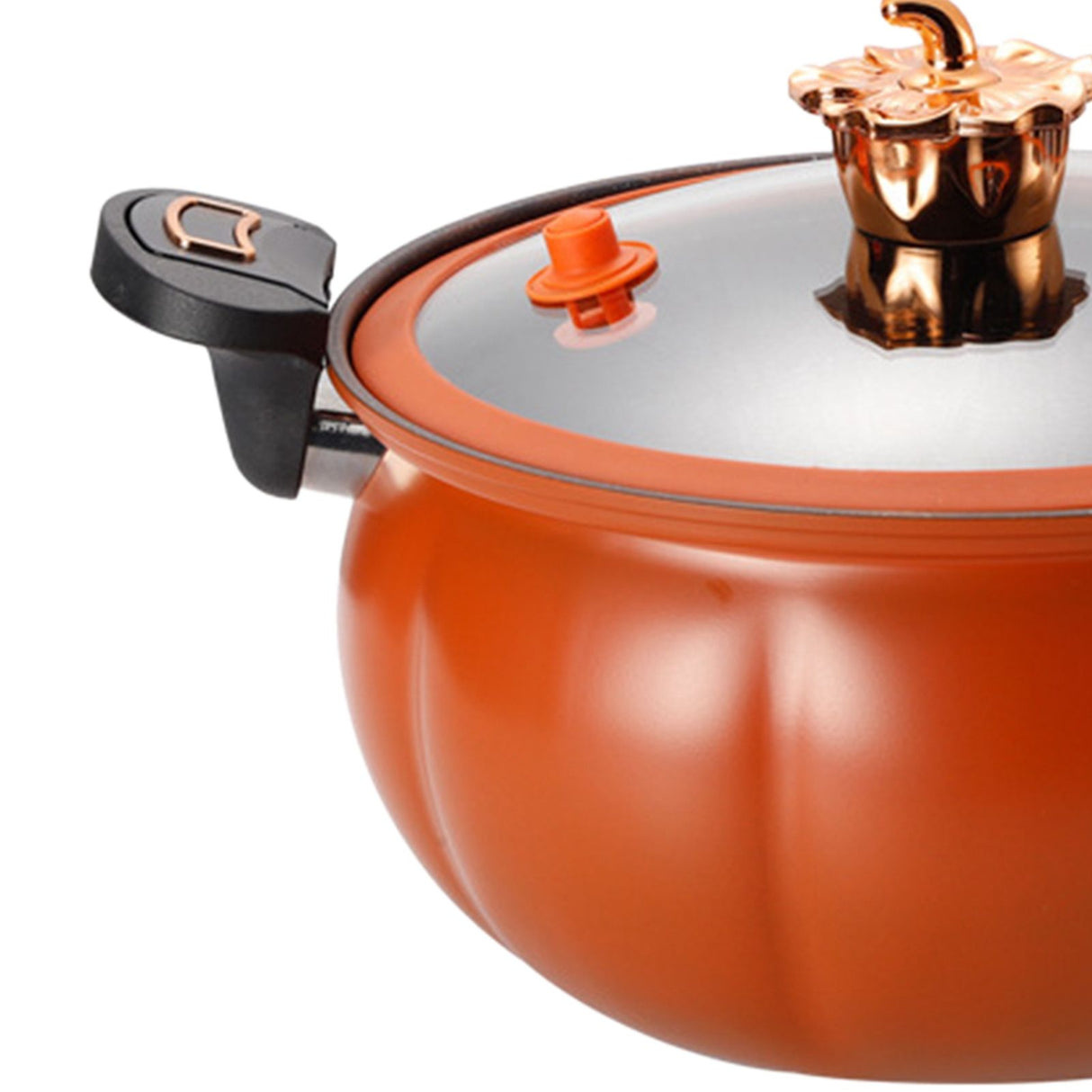 Micro Pressure Cooker Pumpkin Non Stick Multifunctional Soup Pot Gas Stove Universal Kitchen Tool with Glass Lid Brown 28cm