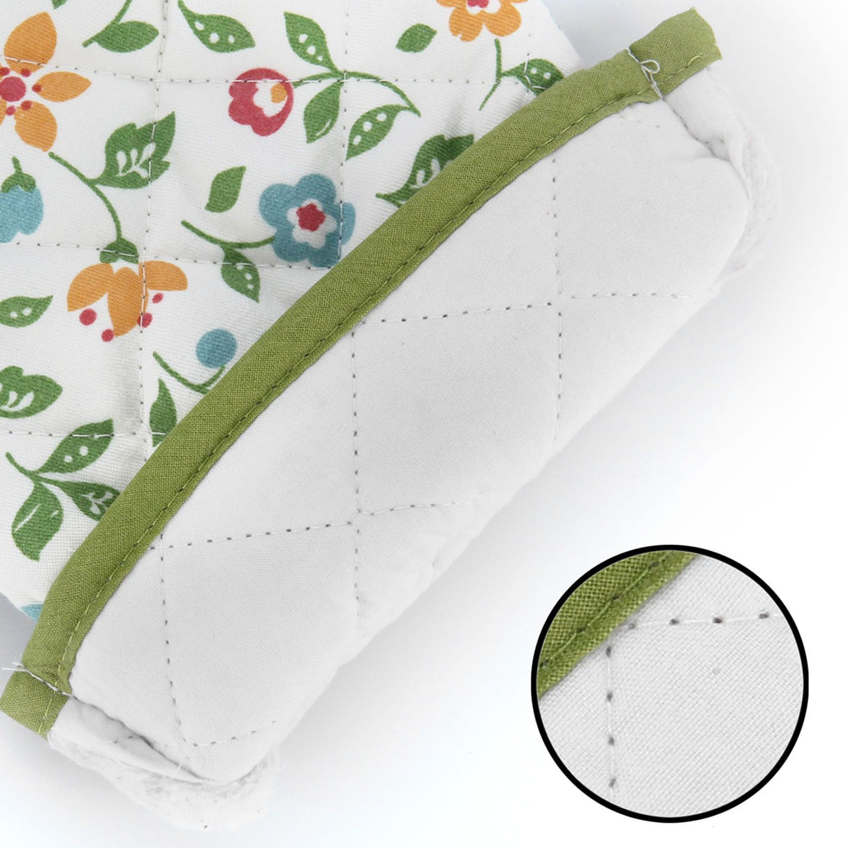 1 Pair Oven Gloves Non Slip Flower Grass Pattern Heat Resistant Microwave Mitts for Cooking Kitchen