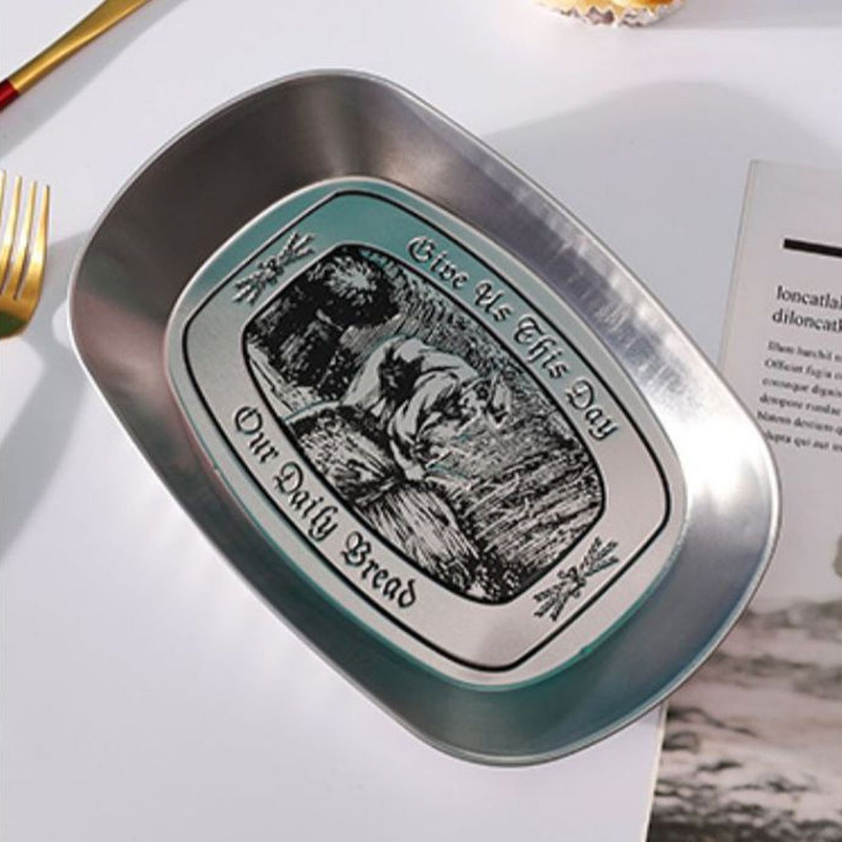Camping Tinplate Outdoor Dinner Plate Multifunctional Kitchenware European Cutlery Portable Picnic Bowl Harvest Pattern