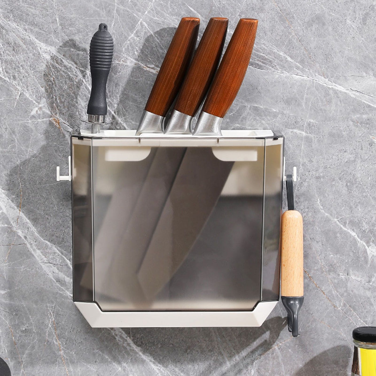 Kitchen Knife Holder Transparent PET Wall Mounted Storage Block Tools Hanging Rack Holder Shelf Gray