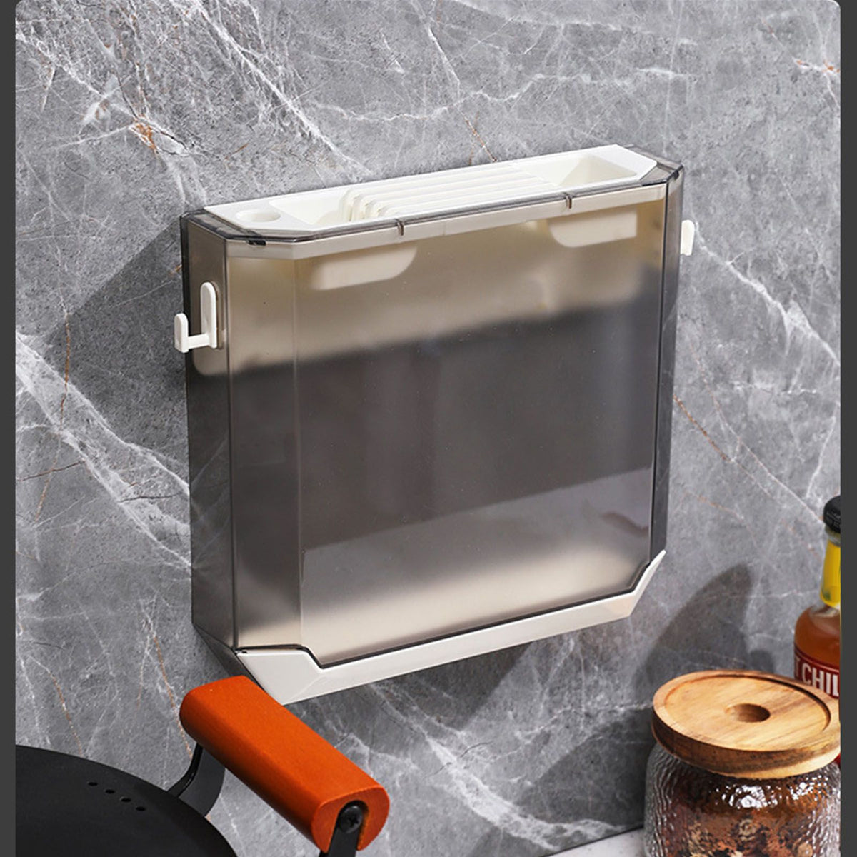 Kitchen Knife Holder Transparent PET Wall Mounted Storage Block Tools Hanging Rack Holder Shelf Gray