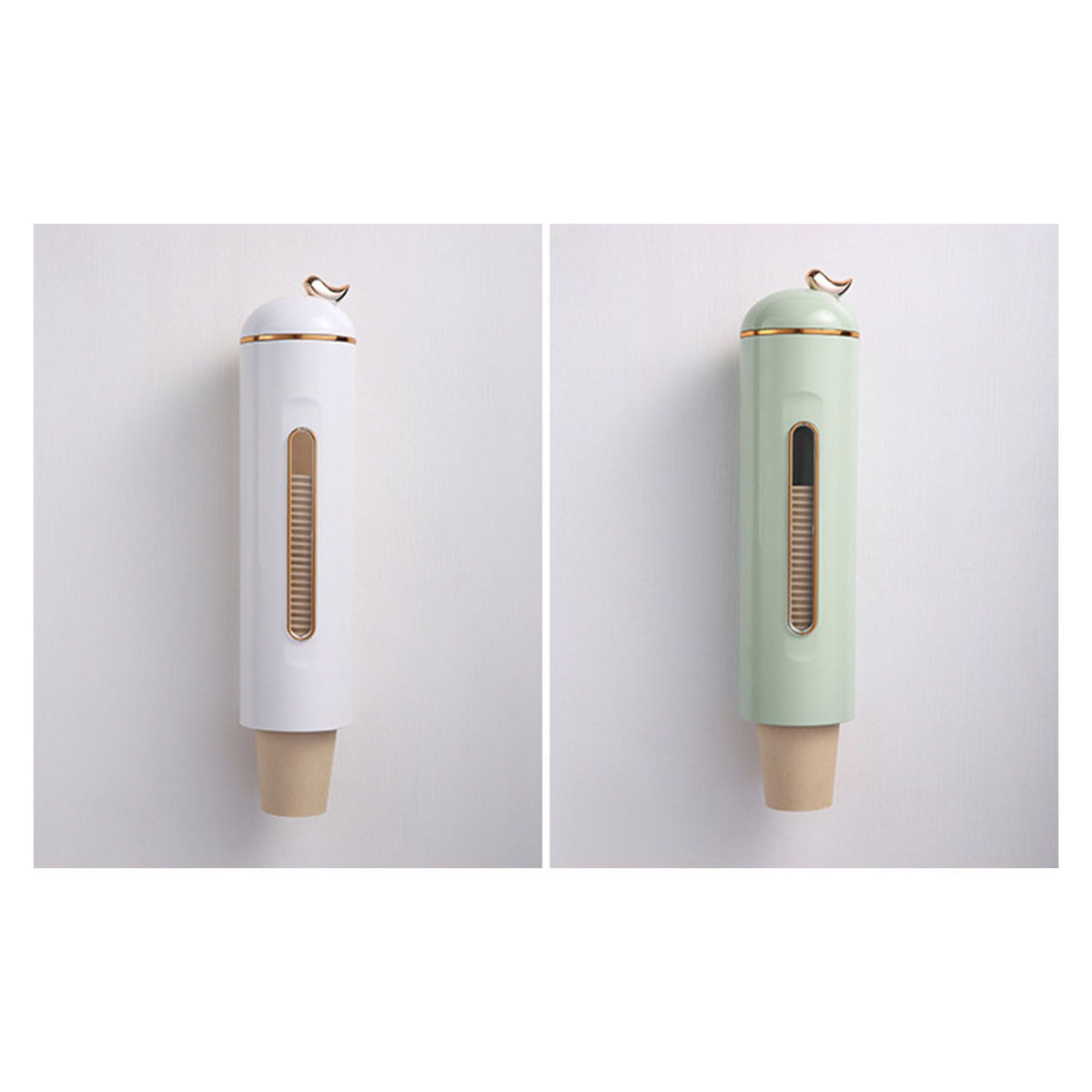 Paper Cup Dispenser Wall Mounted Pull Type Water Cup Holder Dispenser with Transparent Window for Home Kitchen Office Grass Green