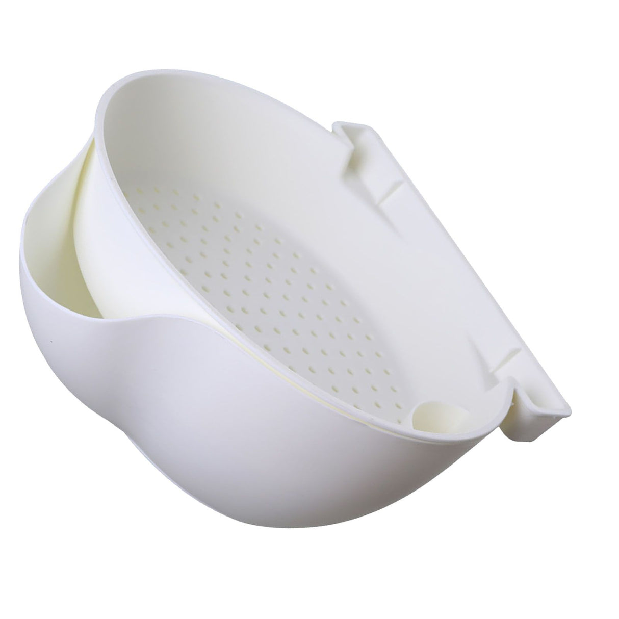 Strainer Bowl 2 Layer Fruit Colander Basket Plastic with Phone Bracket for Kitchen Food White