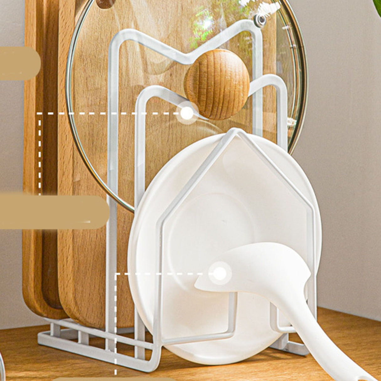 Chopping Board Storage Rack Multifunctional Pot Pan Lid Stand Holder Iron Good Ventilation Kitchen Countertop Organizer White Standard