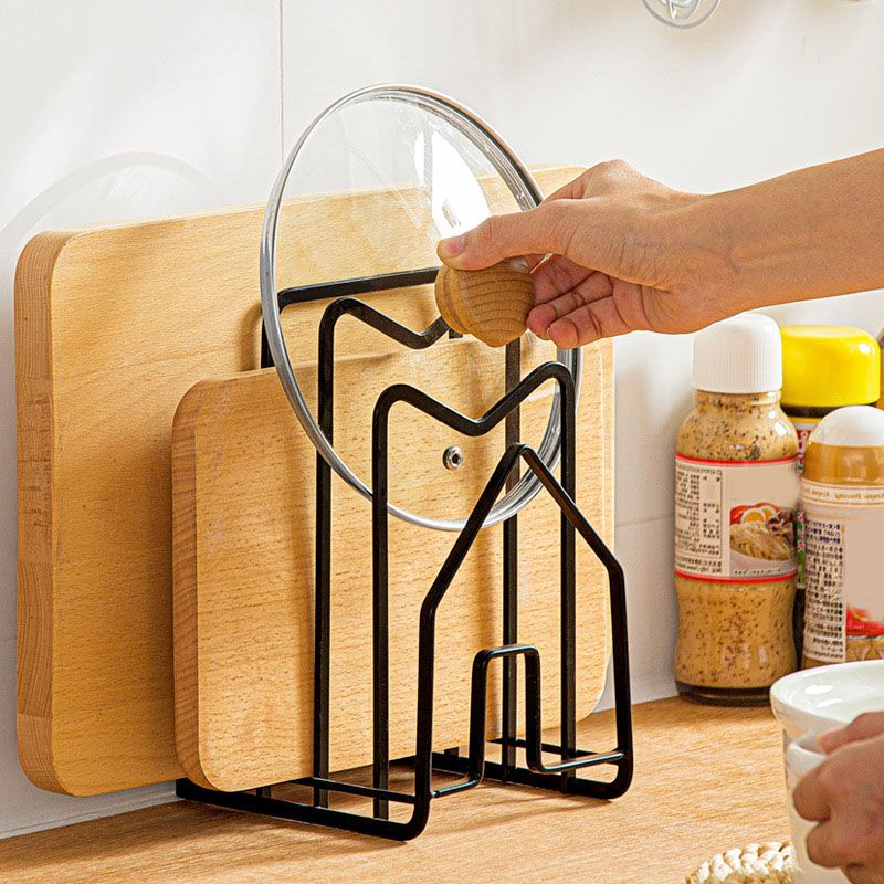 Chopping Board Storage Rack Multifunctional Pot Pan Lid Stand Holder Iron Good Ventilation Kitchen Countertop Organizer Black Standard