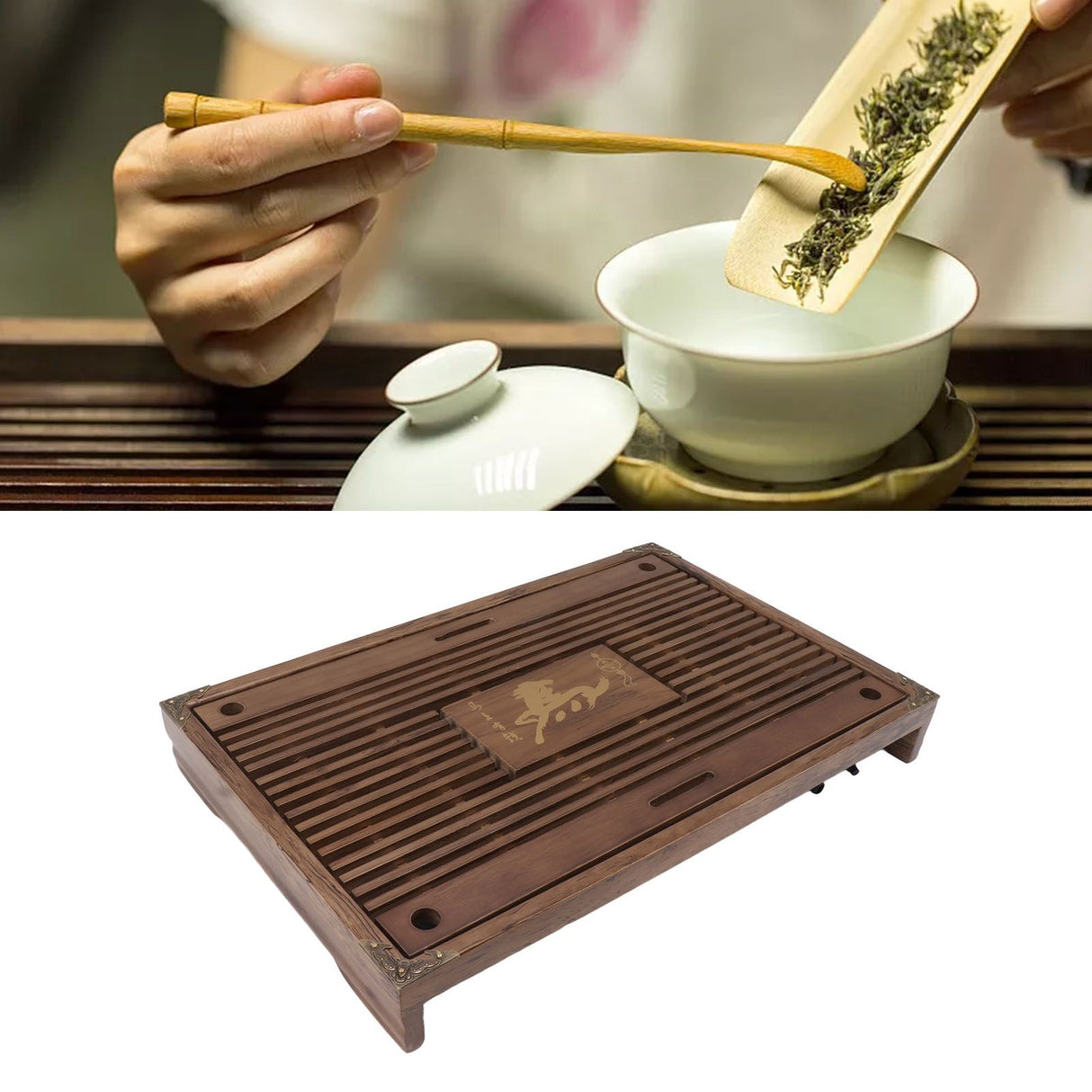Water Storage Tea Tray with Drainage Tool Hose Non Fading Water Drainage Tea Serving Tray for Home Type A Light Black