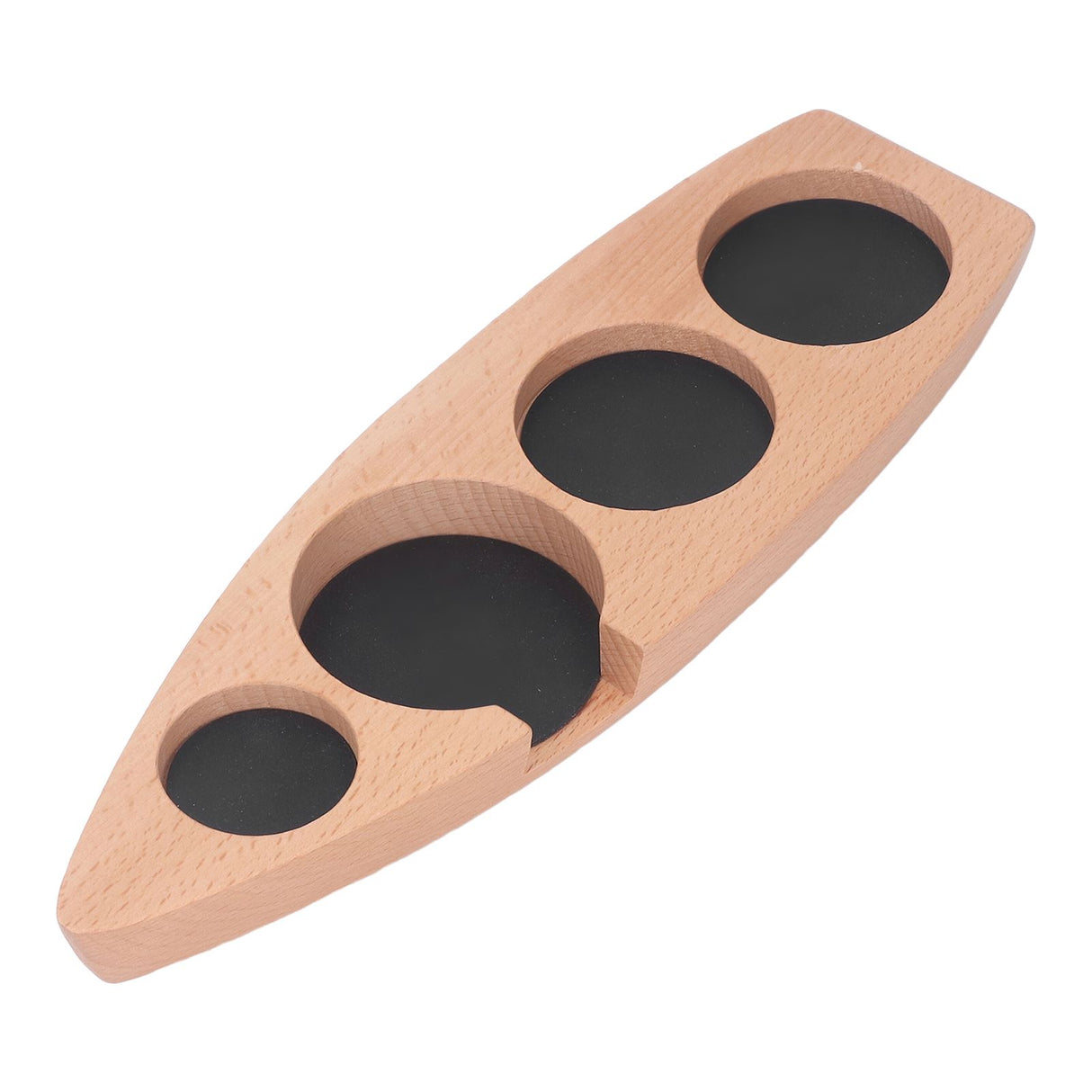 Coffee Tamper Holder Boat Shape 4 Slots Anti Slip Stable Wooden Coffee Tamping Station 53mm/2.1in
