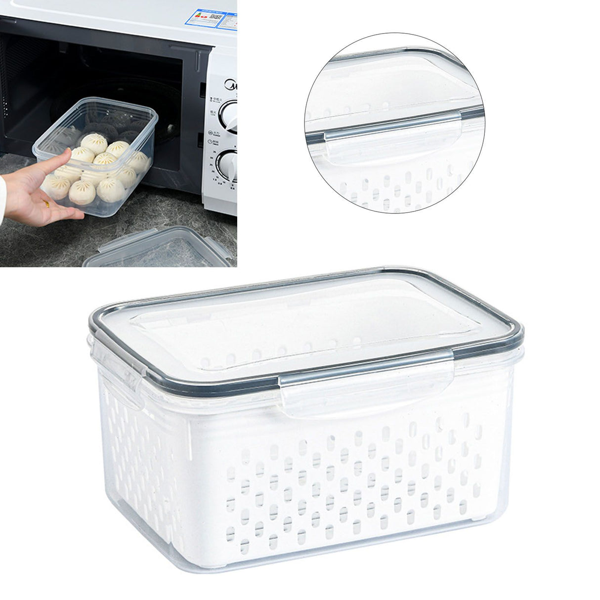 Drain Storage Basket Box Transparent Fruit Vegetable Storage Container for Kitchen Supplies 3300ML