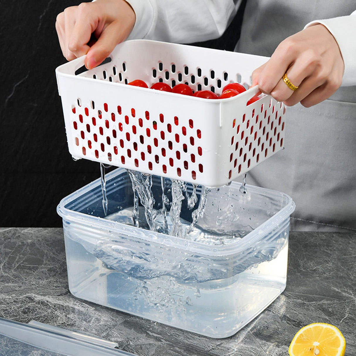 Drain Storage Basket Box Transparent Fruit Vegetable Storage Container for Kitchen Supplies 3300ML