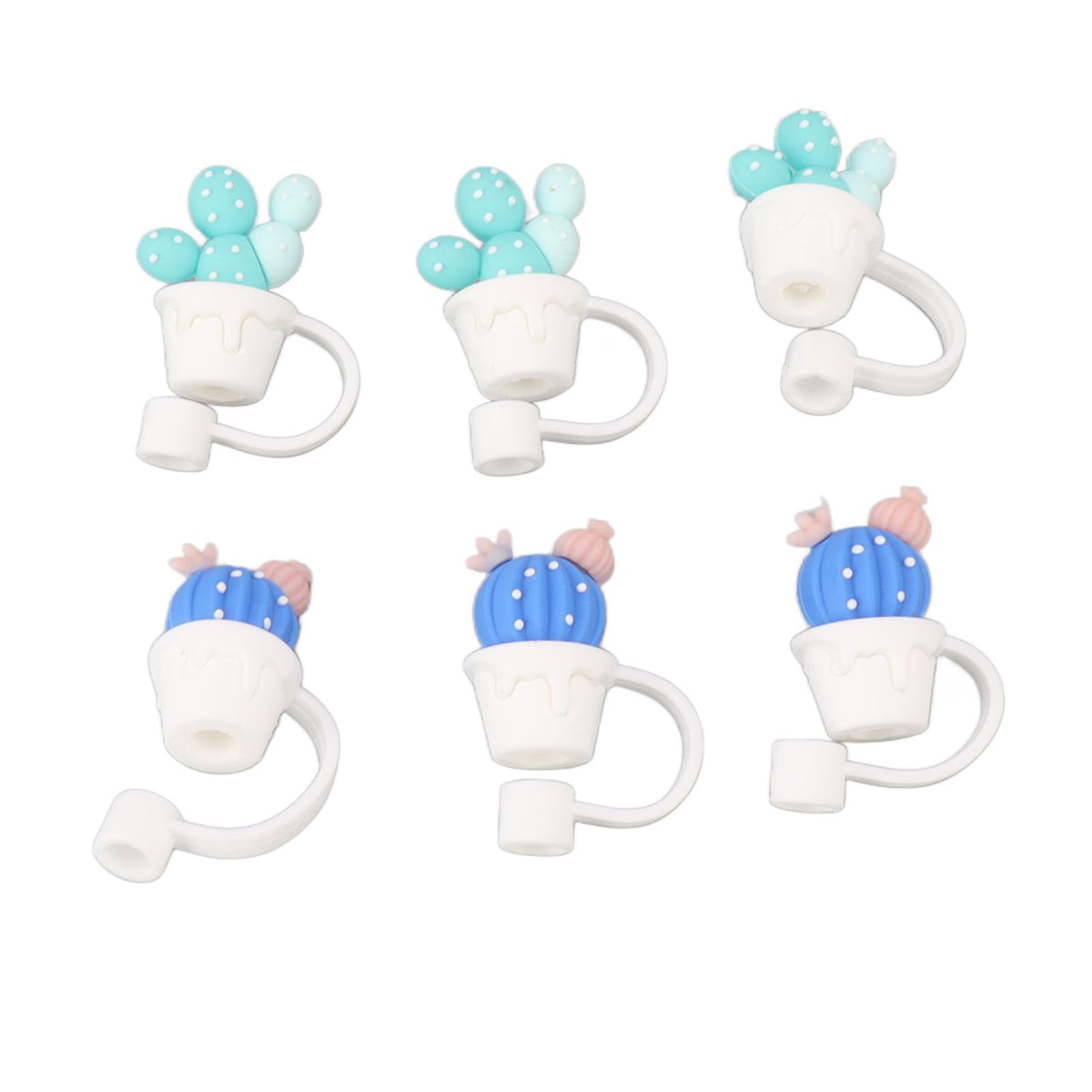 6Pcs Straw Cover Cap Cute Cartoon Reusable Silicone Toppers Drinking Tips Lids Plugs Type A