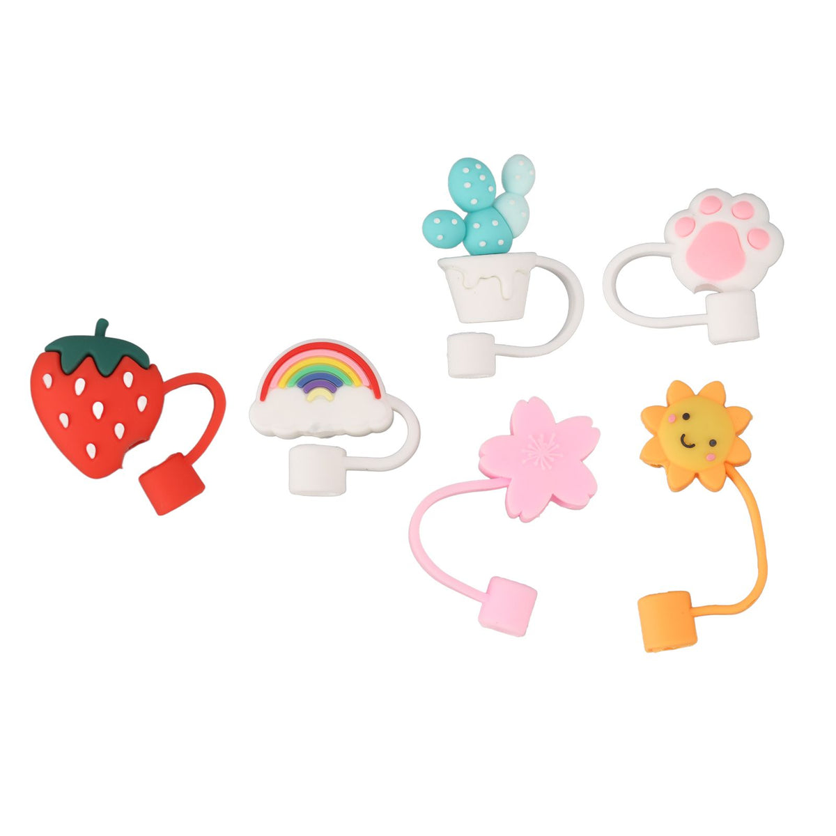 6Pcs Straw Cover Cap Cute Cartoon Reusable Silicone Toppers Drinking Tips Lids Plugs Type B