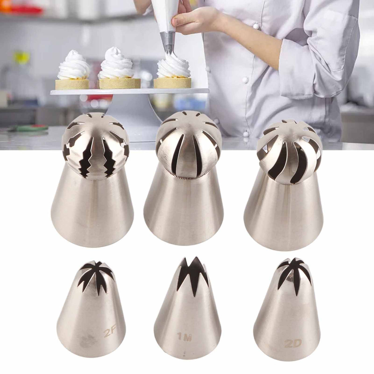 6PCS Baking Tip Stainless Steel Decorating Pastry Piping Nozzle Set for Cake Cupcake