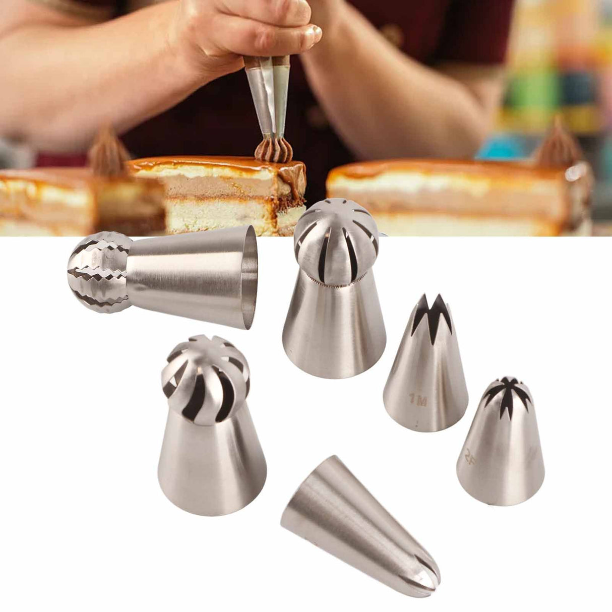 6PCS Baking Tip Stainless Steel Decorating Pastry Piping Nozzle Set for Cake Cupcake