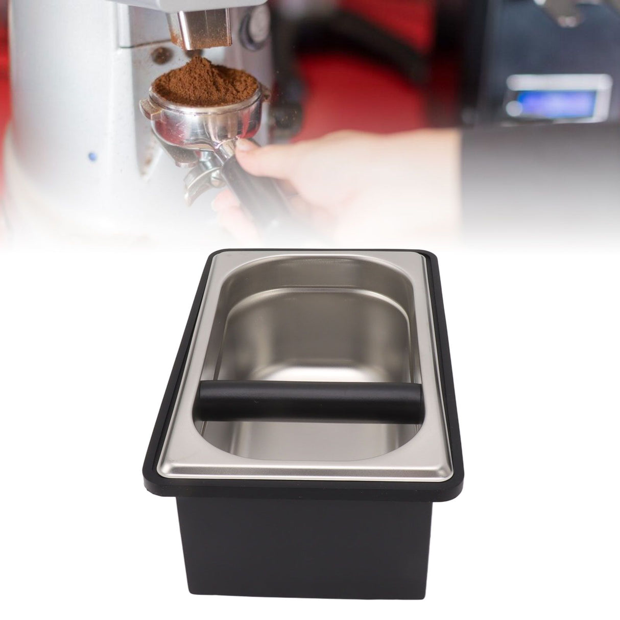 Coffee Knock Box Rubber Coffee Box with Removable Stainless Steel Ground Container for Cafe Bar L