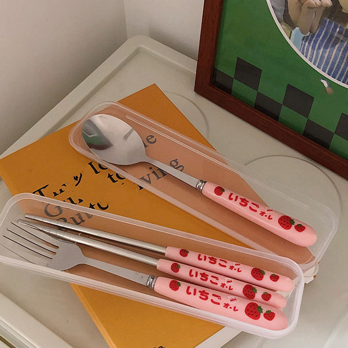 3 Piece Tableware Utensils Set Spoon Forks Chopsticks Rounded Stainless Steel Flatware Cutlery Set with Transparent Box