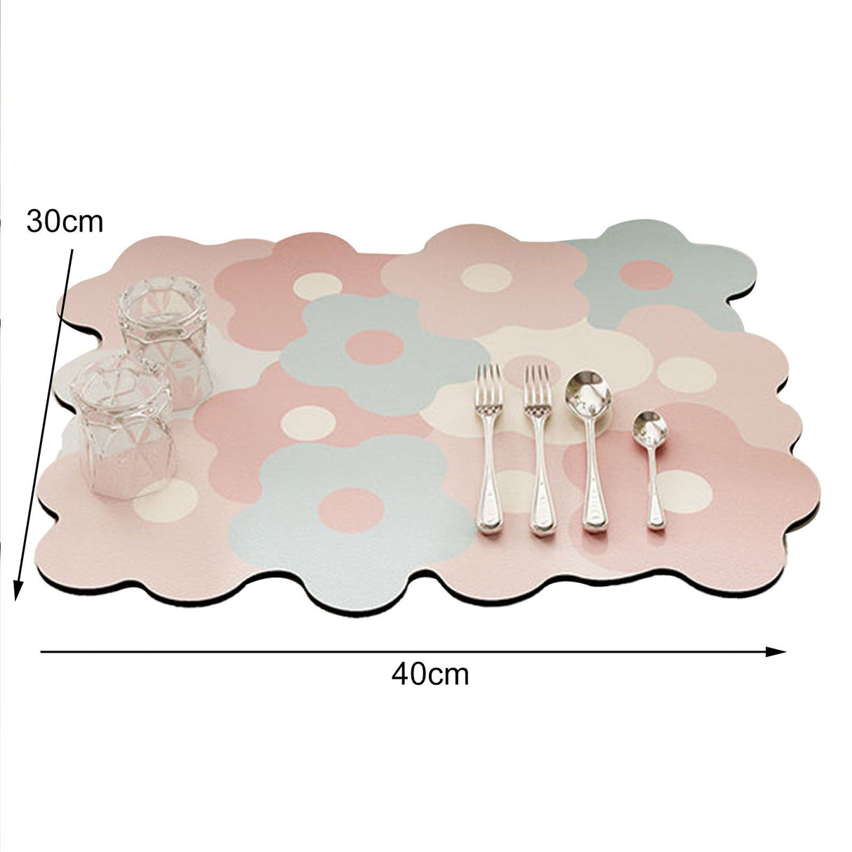 Kitchen Counter Dish Drying Mat Refreshing Cute Elegant Heat Resistant Absorbent Dishes Drain Mat Pink and Blue 11.8 X 15.7in