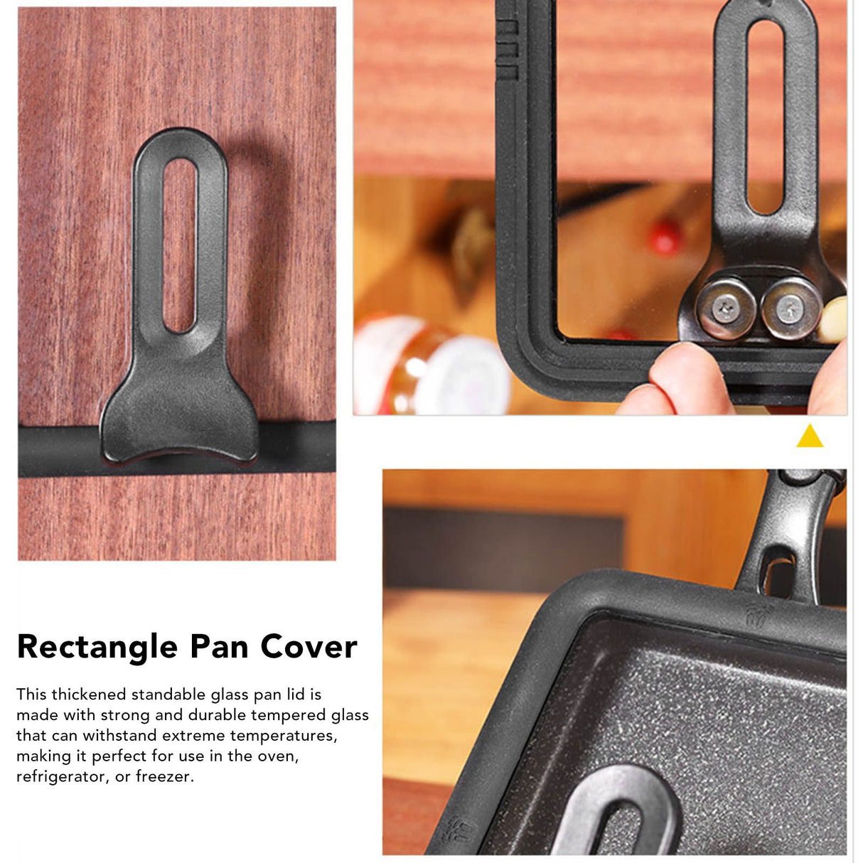 Rectangle Glass Pot Cover Thickened Standable Visible Silicone Rectangle Pan Lid Black 13 X 18cm / 5.1 X 7.1in