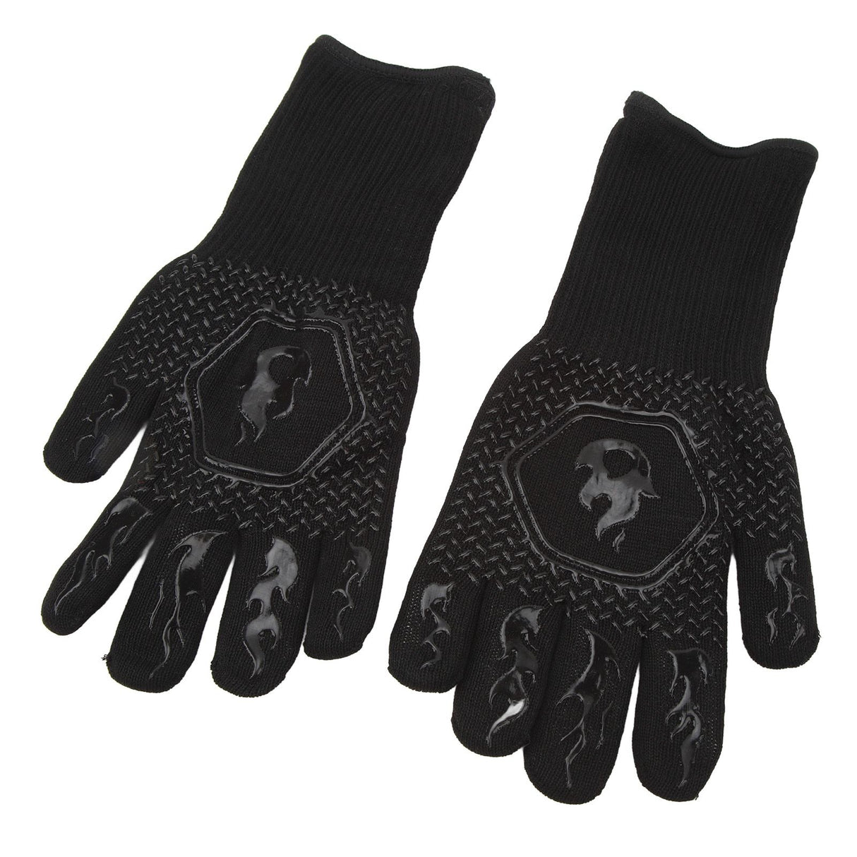 BBQ Gloves Fireproof 800℃ Heat Resistant Double Sided Silicone Large Grill Gloves for Oven Barbecue Cooking Black