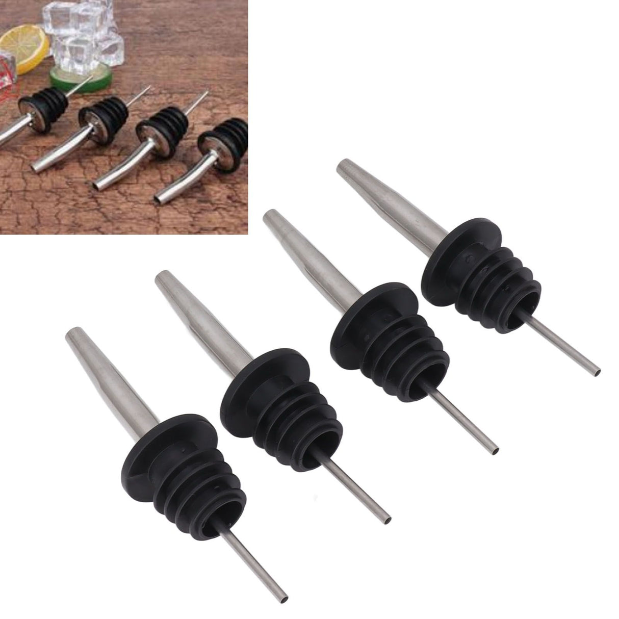 24pcs Stainless Steel Bottle Pourers with Black Plastic Cover Conical Design Rust Protection Liquor Pour Spout for Bar