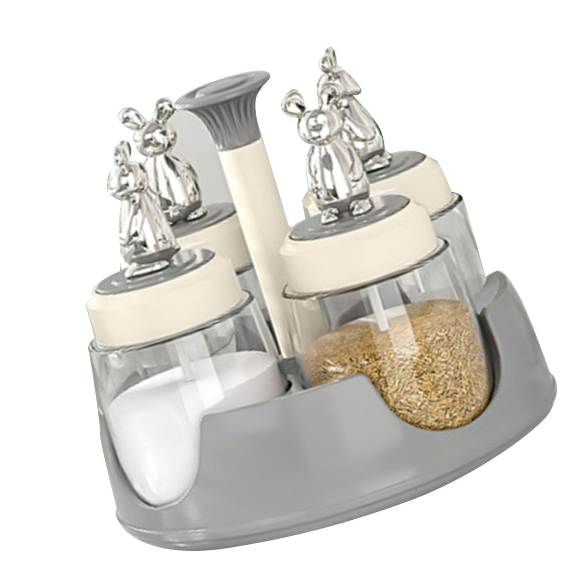 Rotating Spice Rack Salt Shaker with Lid Glass Flavoring Bottle for Kitchen Restaurant Home Gray