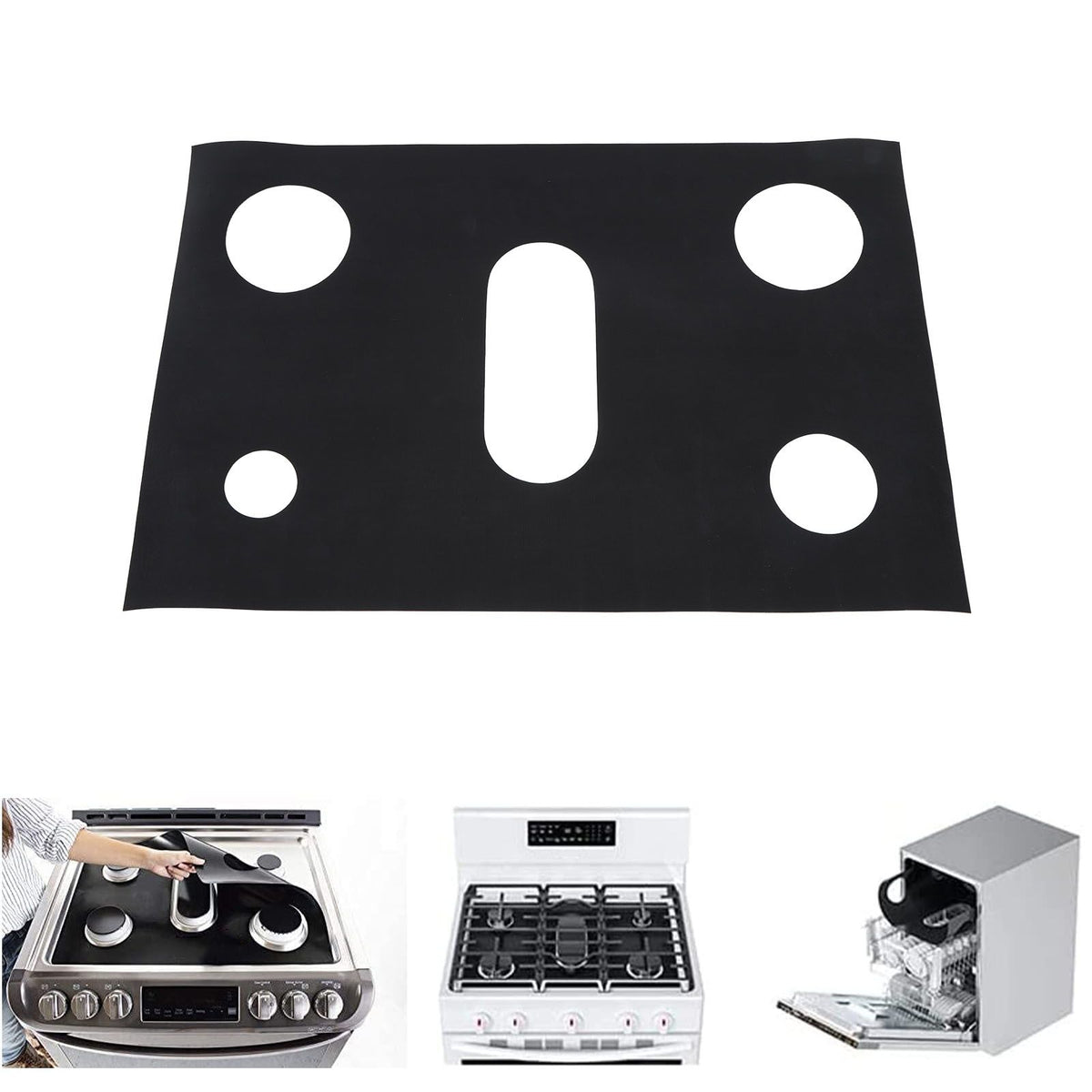 Stove Top Cover Protector PTFE Reusable Washable Heat Resistant Gas Stove Liner Guard for Gas Range Black