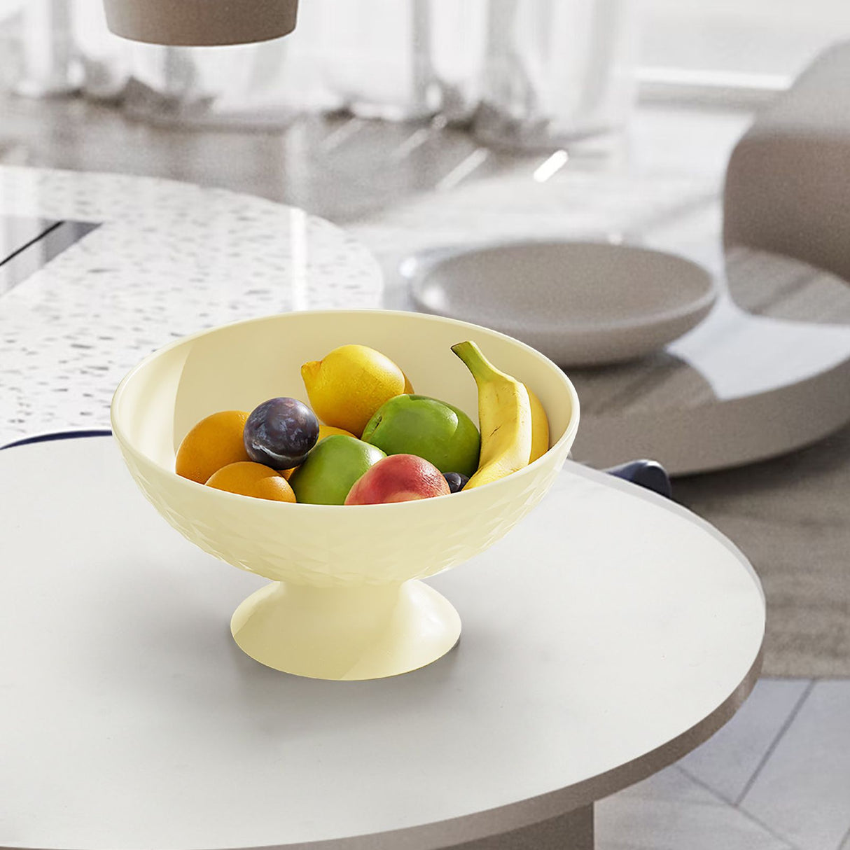 Fruit Tray Plate Holder Plastic Footed Snacks Vegetables Fruits Basket Bowl for Kitchen Counter Dining Room Tables Cream White